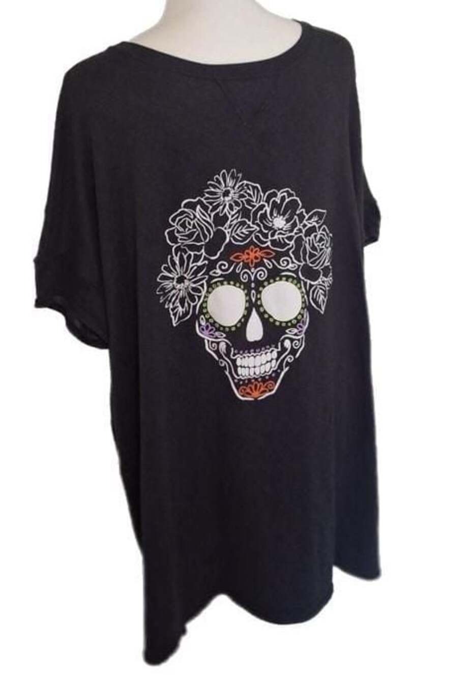 Sugar Skull, WhimsyGoth, Black T-Shirt w/Terry Lining, Spooky Season, 2X